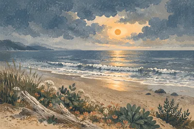Peaceful Coastal Sunrise After Storm