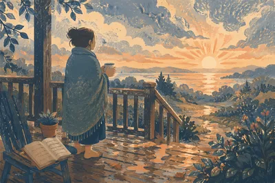 Peaceful Sunrise After Storm on Porch
