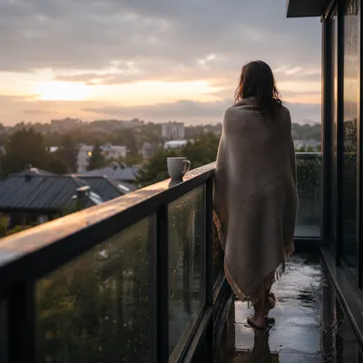 Peaceful Sunrise After Storm on Balcony