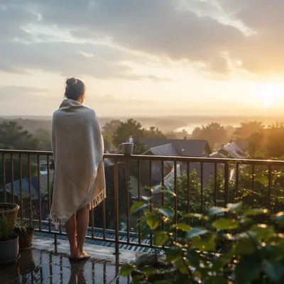 Peaceful Sunrise After Storm on Balcony