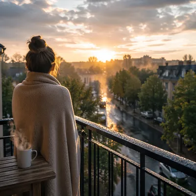 Peaceful Sunrise After Storm on Balcony