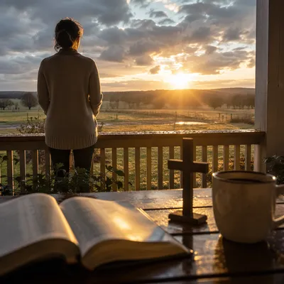 Peaceful Sunrise After Storm on Country Porch