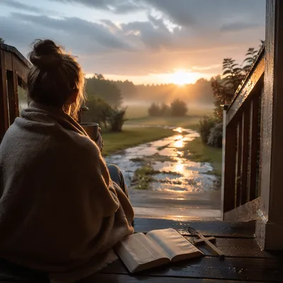 Peaceful Sunrise After Storm on Porch
