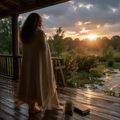 Peaceful Sunrise on Rainy Porch