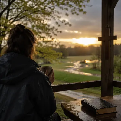 Peaceful Sunrise After Storm on Countryside Porch