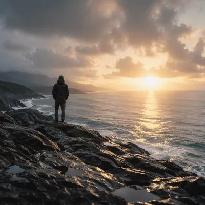 Peaceful Sunrise Over Stormy Coastal Overlook