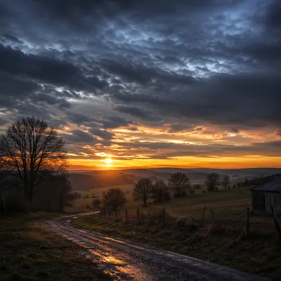 Peaceful Rural Sunrise After Storm
