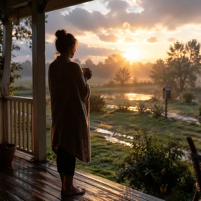 Peaceful Sunrise After Storm on Porch