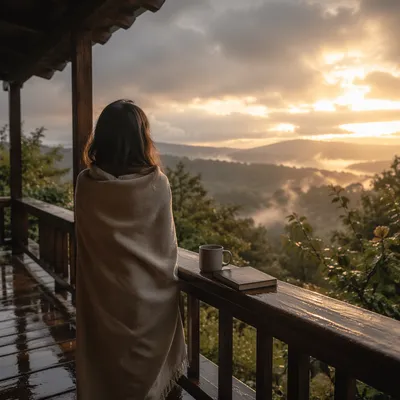 Peaceful Sunrise After Storm on Porch