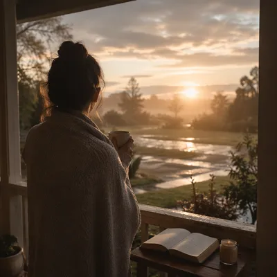 Peaceful Sunrise After Storm on Porch