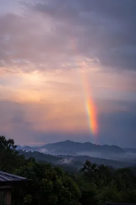 Peaceful Sunrise Rainbow After Storm