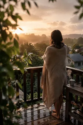 Peaceful Sunrise After Storm on Balcony