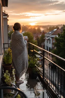 Peaceful Sunrise After Storm on Balcony