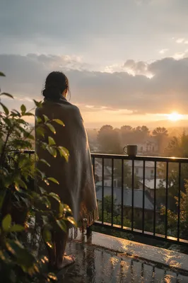 Peaceful Sunrise After Storm on Balcony