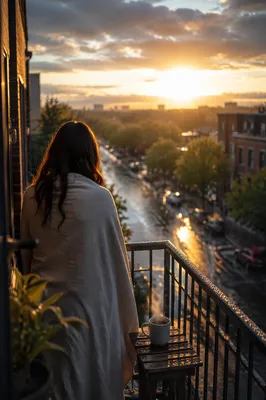 Peaceful Sunrise After Storm on Balcony