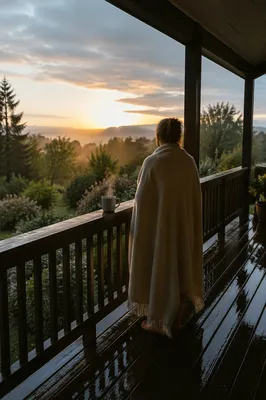 Peaceful Sunrise After Storm on Porch
