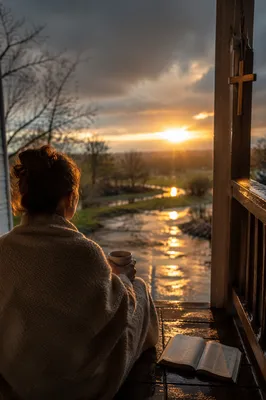Peaceful Sunrise on Rainy Porch