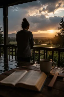 Peaceful Sunrise After Storm on Countryside Porch