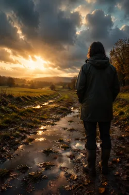 Peaceful Sunrise After Storm on Rural Path