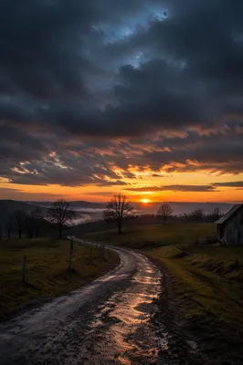 Peaceful Rural Sunrise After Storm