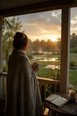 Peaceful Sunrise After Storm on Porch