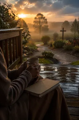 Peaceful Sunrise After Storm on Porch