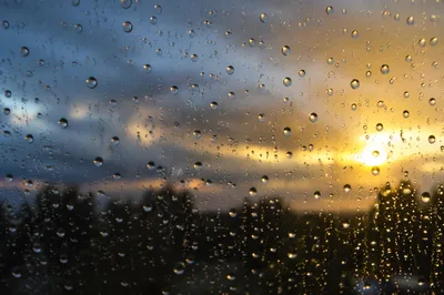 Peaceful Sunrise Through Rain Droplets