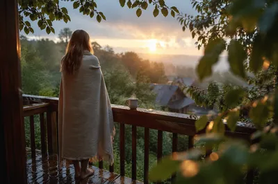 Peaceful Sunrise After Storm on Balcony