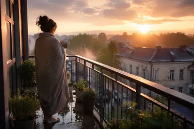 Peaceful Balcony Sunrise After the Storm