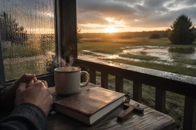 Peaceful Sunrise After Storm on Porch