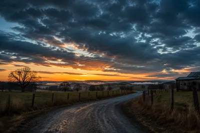 Peaceful Rural Sunrise After the Storm