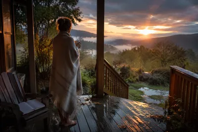 Peaceful Sunrise After Storm on Porch
