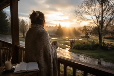 Peaceful Sunrise After Storm on Porch