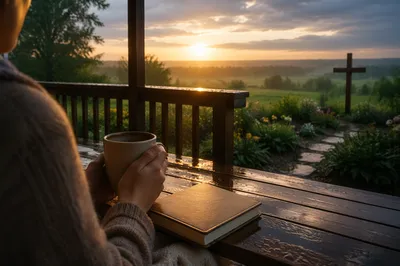Peaceful Sunrise After Storm on Countryside Porch