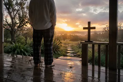 Peaceful Sunrise After Storm on Porch
