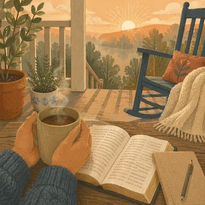 Peaceful Sunrise Devotion on Rustic Porch