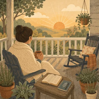 Peaceful Sunrise Devotion on Rustic Porch