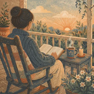 Peaceful Sunrise Devotion on Rustic Porch
