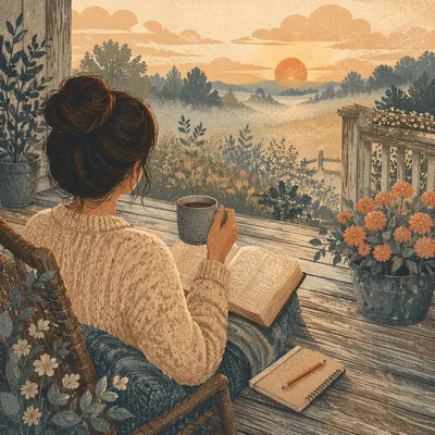 Sunrise Morning Devotion on Wooden Porch