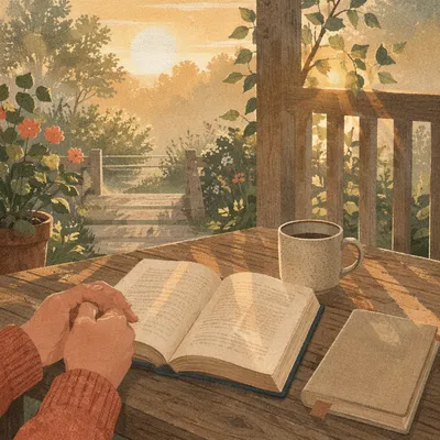 Sunrise Porch Devotion with Open Book