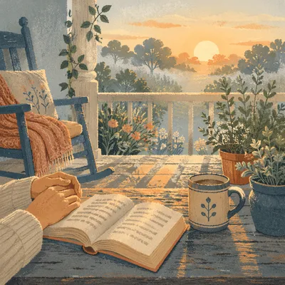 Sunrise Porch Devotion with Open Book