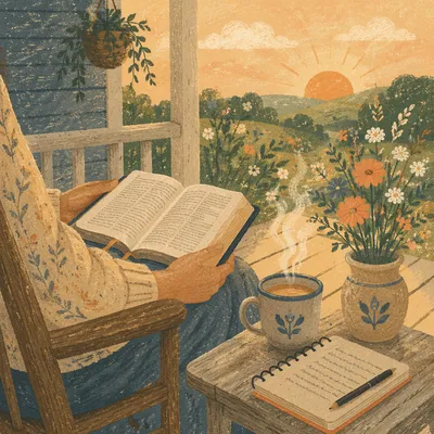 Peaceful Sunrise Devotion on Rustic Porch