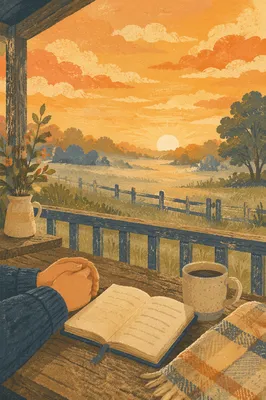 Sunrise Morning Devotion on Rustic Porch