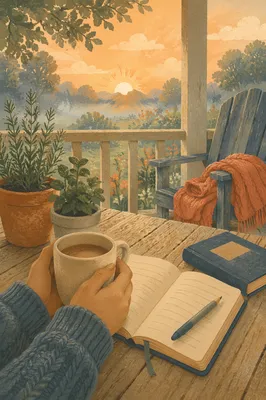 Sunrise Devotion with Mug on Porch