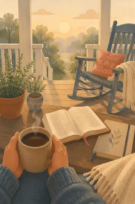 Sunrise Morning Devotion on Rustic Porch