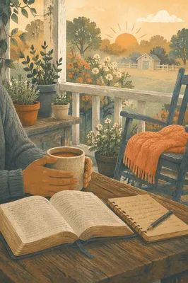 Sunrise Porch Devotion with Open Bible