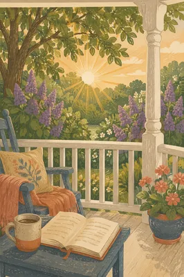 Sunrise Devotion on Peaceful Garden Porch