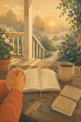 Sunrise Devotion on a Quiet Wooden Porch