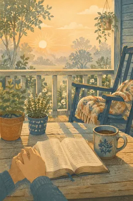 Sunrise Devotion on a Quiet Garden Porch