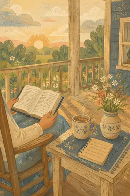 Sunrise Porch Devotion with Open Bible